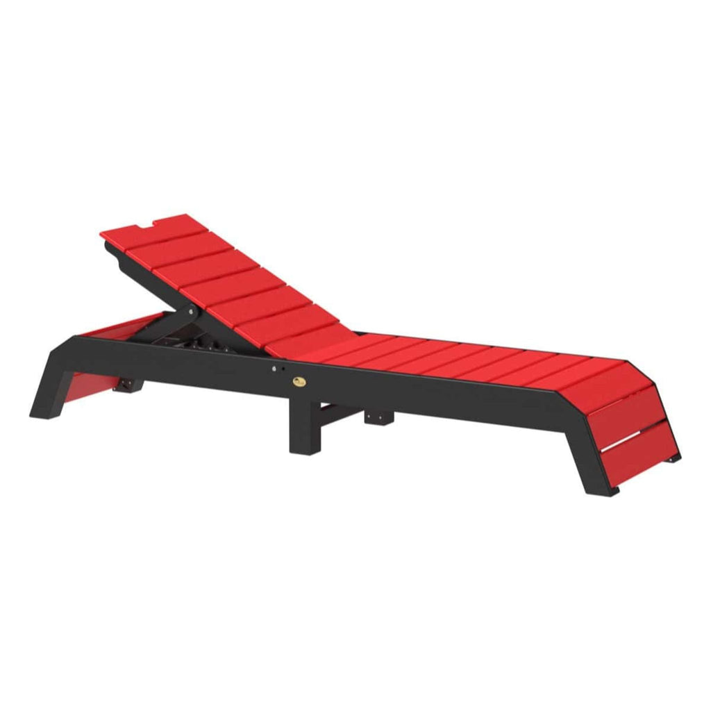 Red and black adjustable outdoor lounge chair on a white background