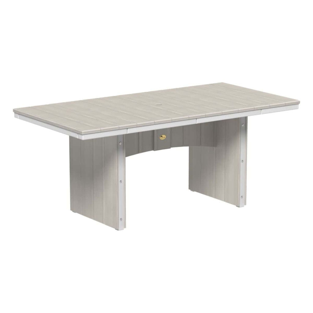 Gray outdoor table with a white top on a white background