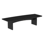 A black curved conference table with a rectangular top and two block-style legs, shown against a plain white background.