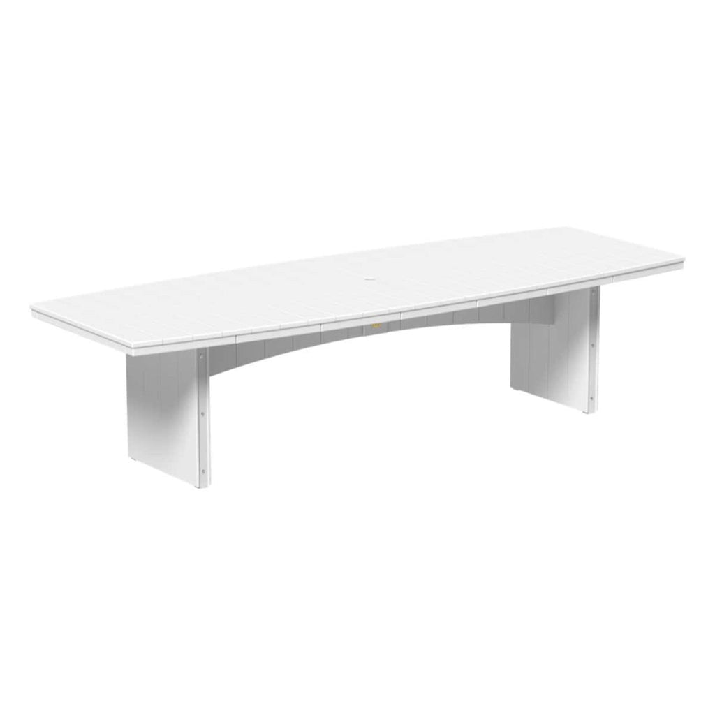 A modern white conference table with a sleek, curved design and integrated pedestal legs, shown on a plain white background.