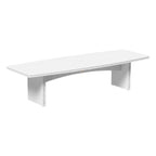 A modern white conference table with a sleek, curved design and integrated pedestal legs, shown on a plain white background.