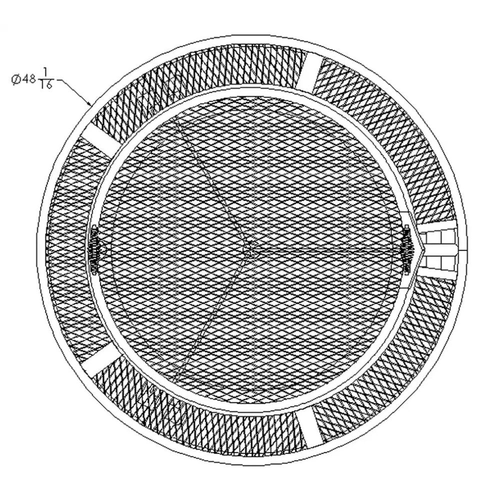 Technical drawing of a circular metal mesh filter with dimensions
