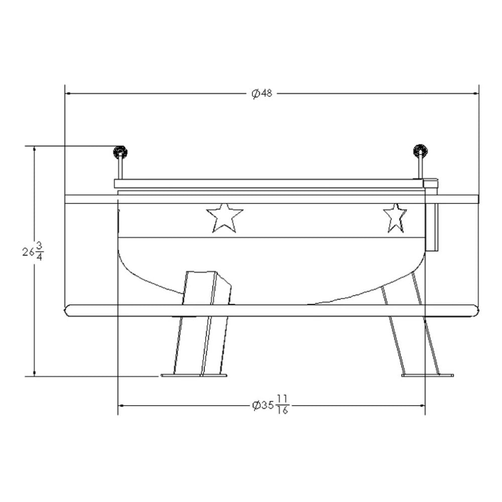 Technical drawing of a bathtub with dimensions labeled