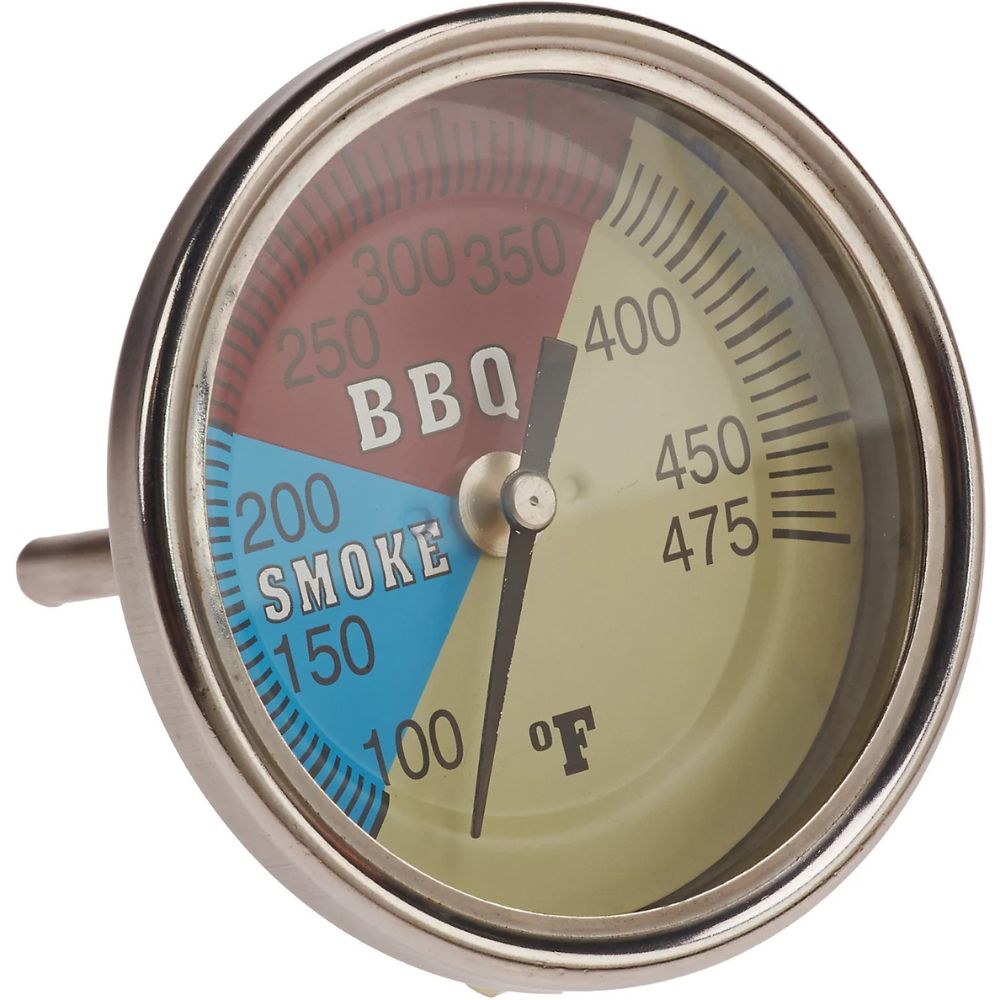 Barbecue thermometer with temperature markings on a white background