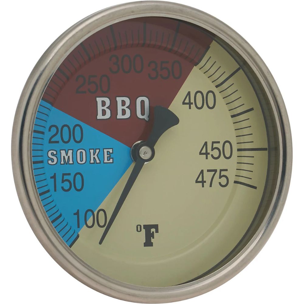 Barbecue thermometer gauge with temperature markings on a white background