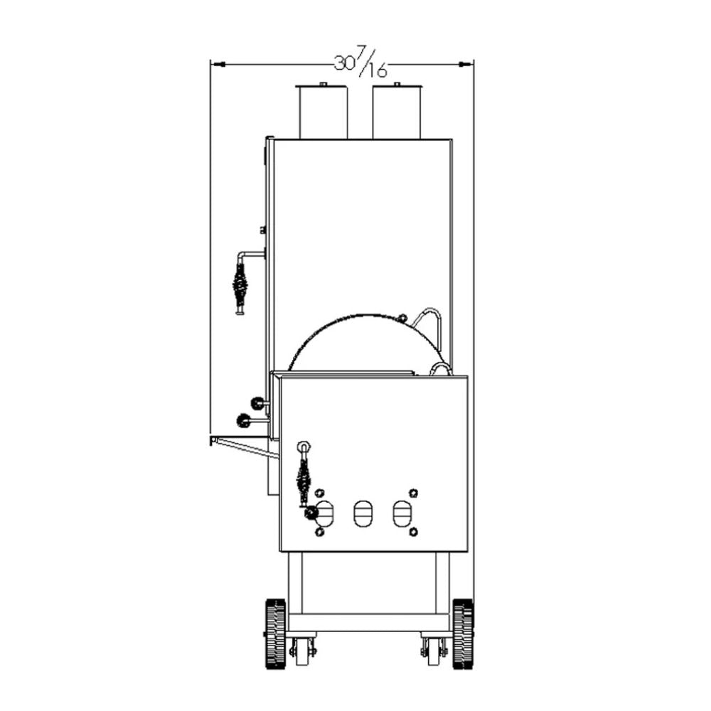 Technical drawing of a machine with dimensions labeled