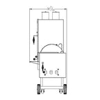 Technical drawing of a machine with dimensions labeled