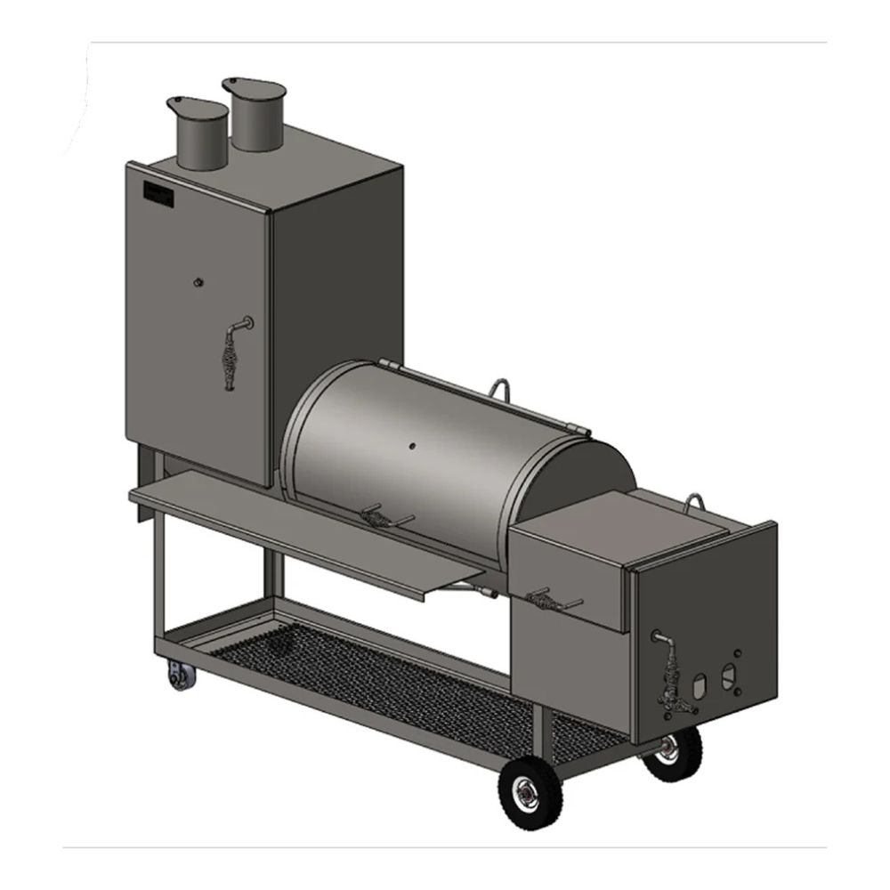 Barbecue smoker on wheels with a white background