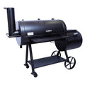 Black barbecue grill on wheels with a white background