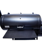 Black cylindrical barbecue grill on a white background
