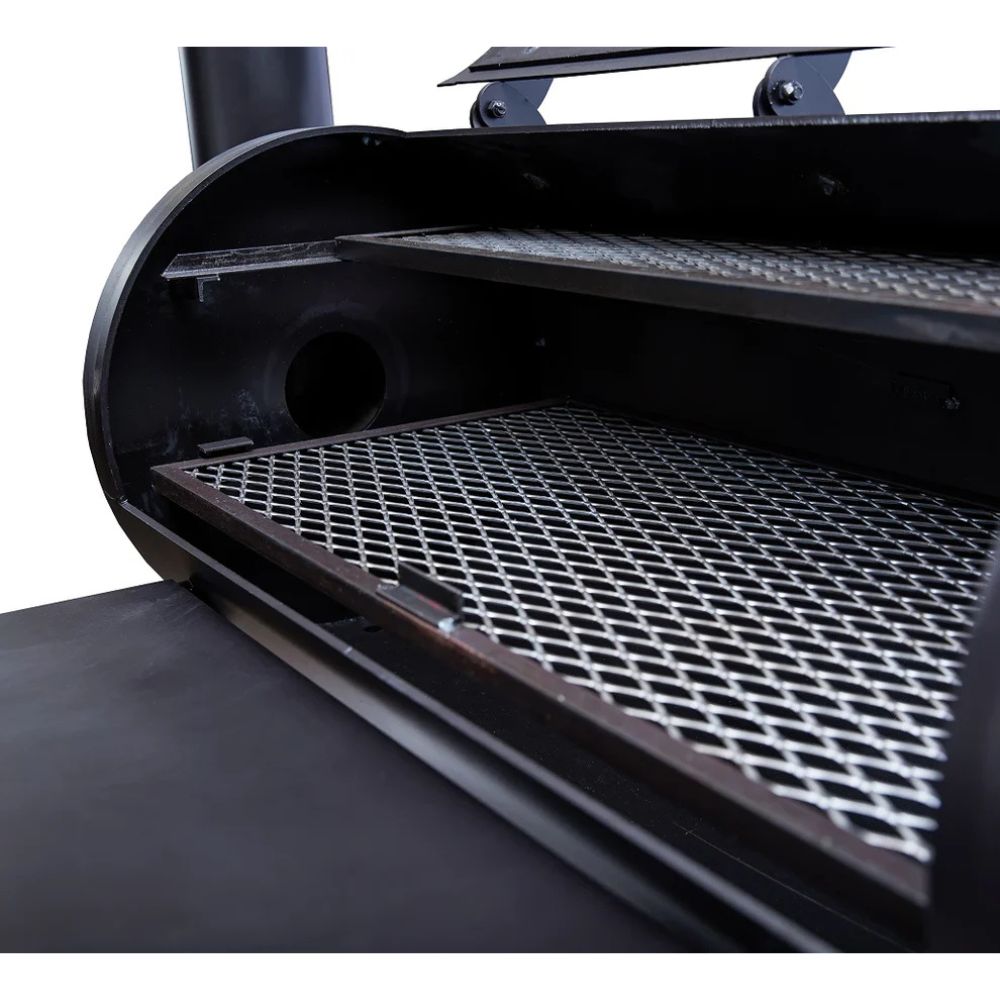 Close-up of a black metal grill with a textured surface