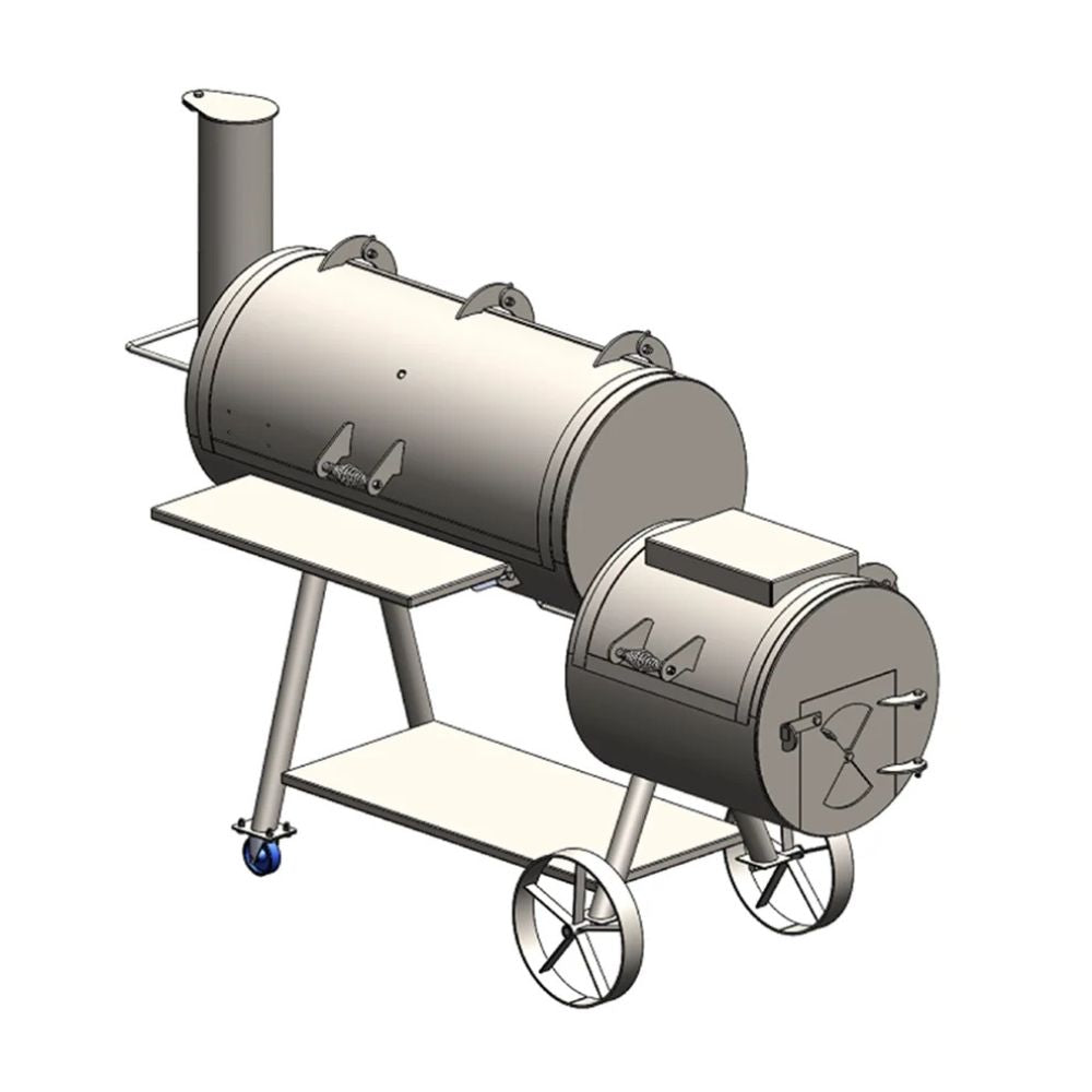 Barbecue smoker on wheels with a white background