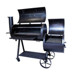 Black barbecue grill with multiple compartments on a white background