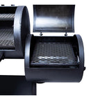 Black metal grill with a lid on a white background