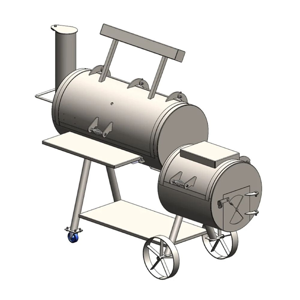 Barbecue smoker on wheels with a white background
