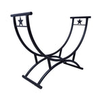 Black metal chair with star design on a white background