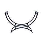 Black metal firewood holder on a white background
