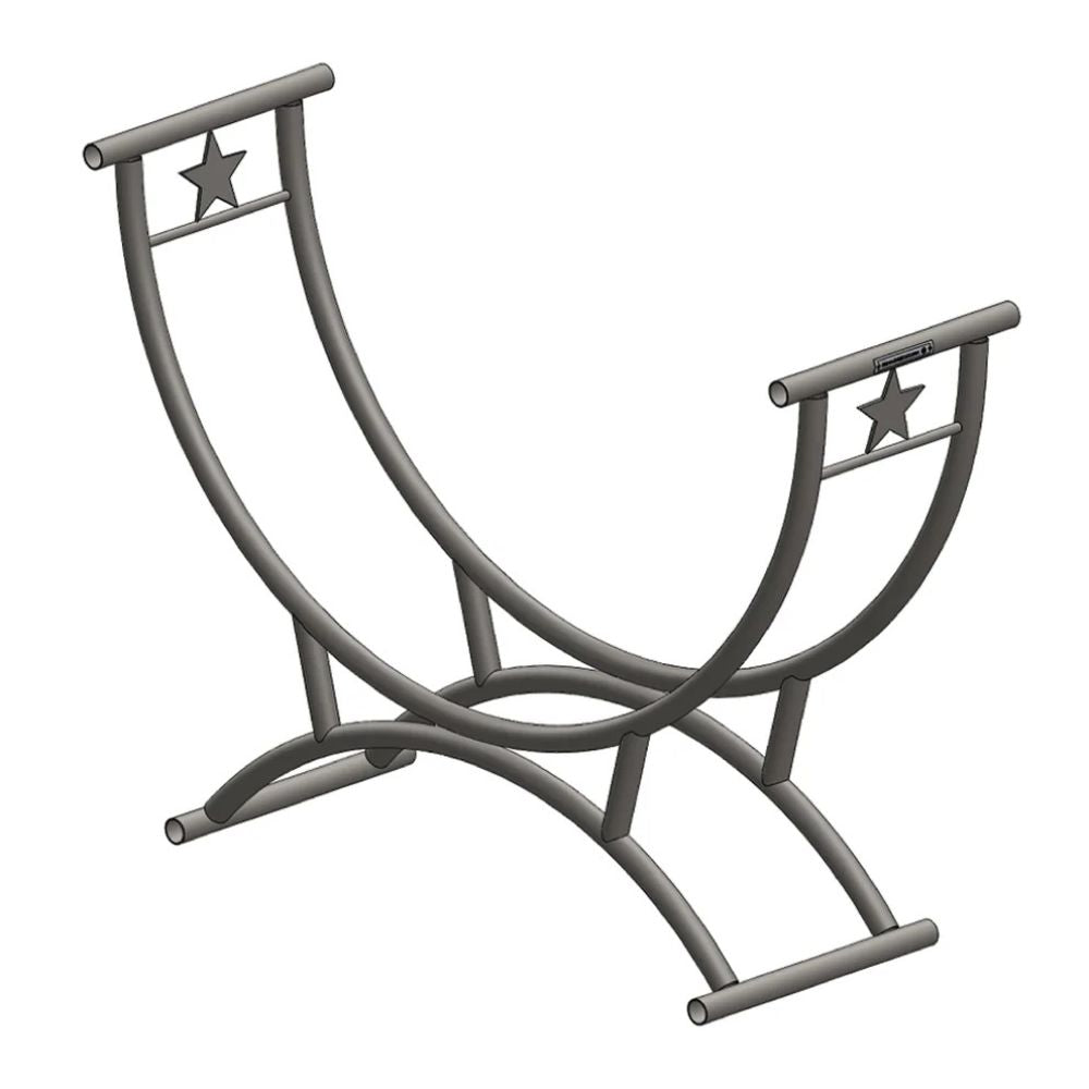 Metal arch with star designs on a white background