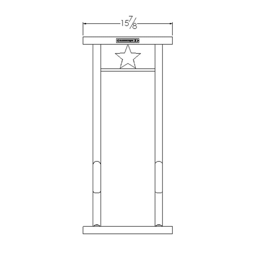 Technical drawing of a flagpole with measurements and a star emblem on a white background