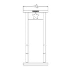Technical drawing of a flagpole with measurements and a star emblem on a white background