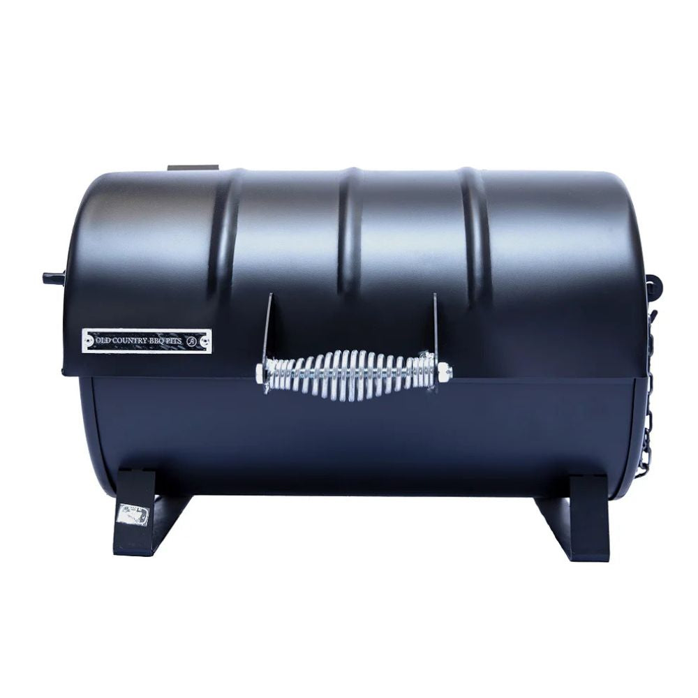 Black cylindrical metal object with a spring mechanism on a white background
