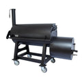 Black barbecue smoker on wheels with a white background