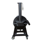 Black metal log splitter on a white background