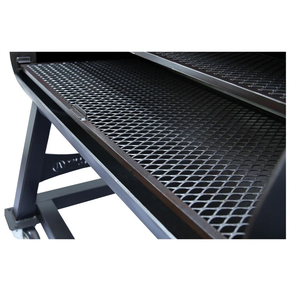Black metal grill with diamond pattern on a white background