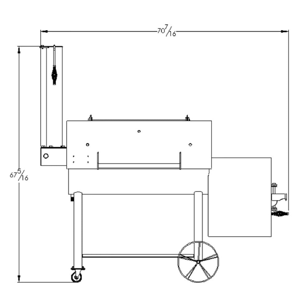 Technical drawing of a mechanical device with dimensions