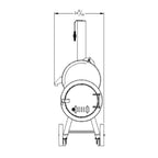 Technical drawing of a cylindrical object with dimensions on a white background