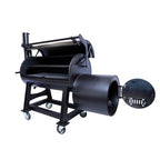 Black metal barbecue grill on a white background