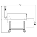 Technical drawing of a metal workbench with dimensions