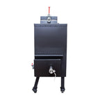 Black metal barbecue grill on a white background