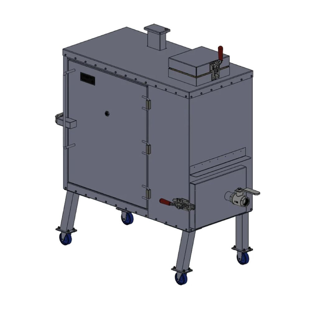 Industrial metal cabinet with wheels on a white background