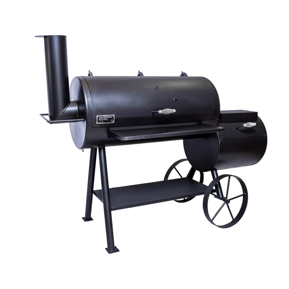 Black barbecue smoker on wheels with a white background