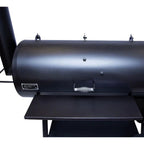 Black cylindrical barbecue smoker on a white background