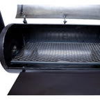 Black barbecue grill with open lid on a white background