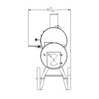 Technical drawing of a cylindrical machine with dimensions on a white background