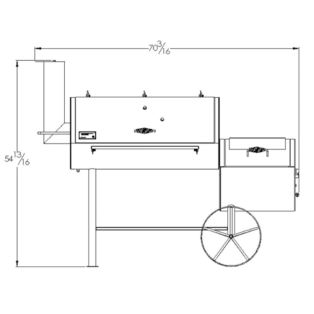 Technical drawing of a cart with dimensions labeled