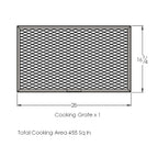Diagram of a rectangular cooking grate with dimensions on a white background