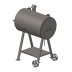 Barbecue grill on wheels with a cylindrical design on a white background