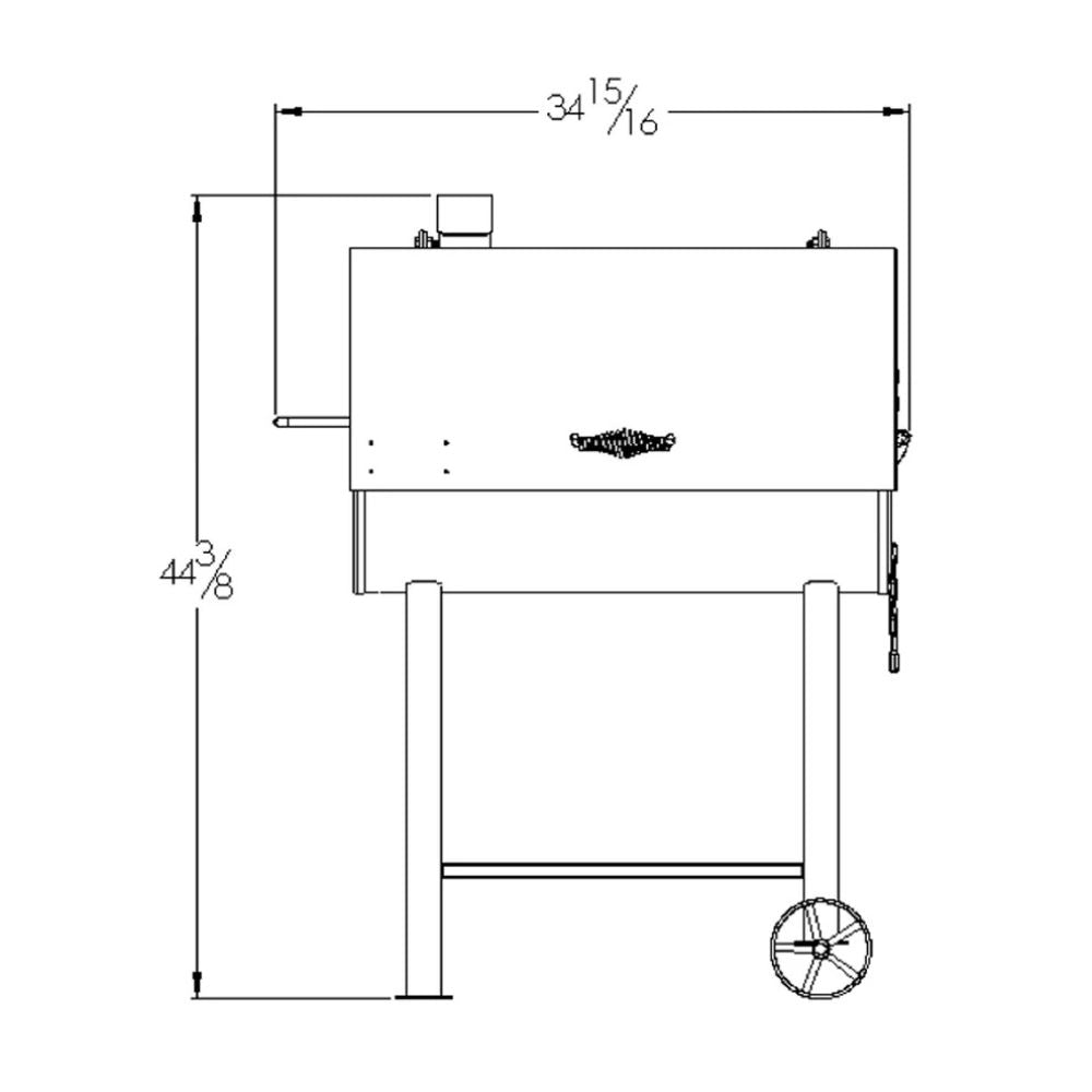 Technical drawing of a barbecue grill with dimensions