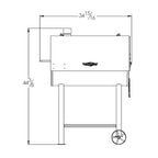 Technical drawing of a barbecue grill with dimensions