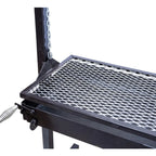 Black metal grill with a white background