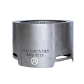 Stainless steel BBQ pit with 'Old Country BBQ Pits' branding on a white background