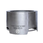 Stainless steel BBQ pit with 'Old Country BBQ Pits' branding on a white background