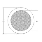 Technical drawing of a round metal mesh filter with dimensions