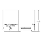 Technical drawing of a product with 'Old Country BBQ Pits' branding