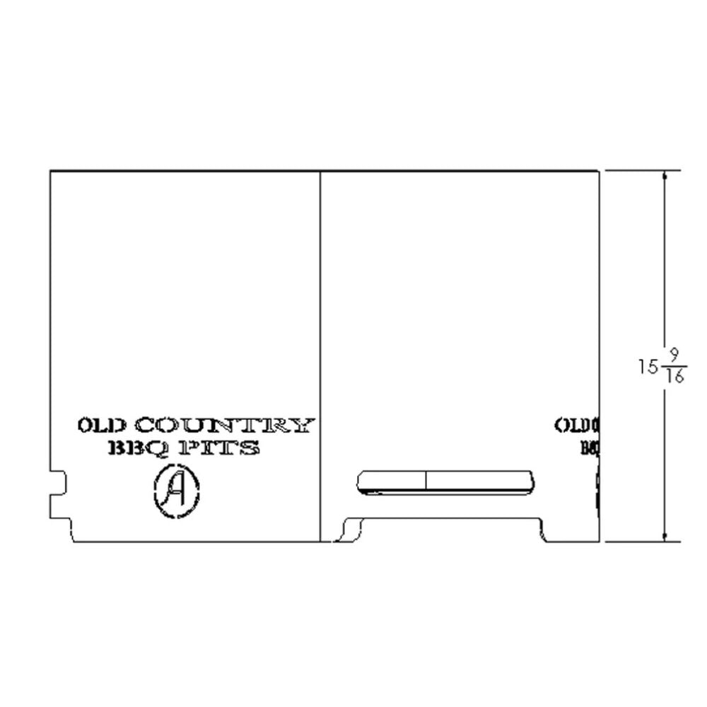 Technical drawing of a product with 'Old Country BBQ Pits' branding