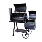 Black barbecue grill with multiple compartments on a white background